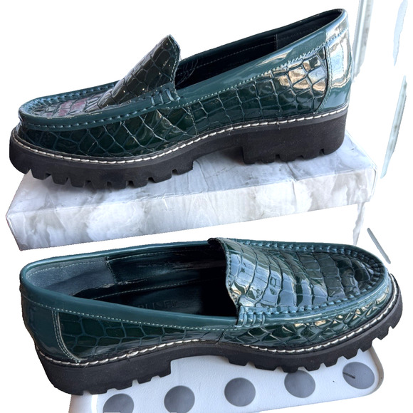 Donald J Pliner Emerald green Women’s Croc embossed Leather Comfy Loafers Size 8 - Picture 10 of 13